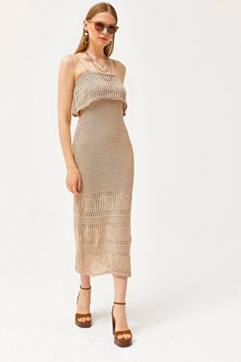 Olalook Women's Mink Strap Top Tight Woven Openwork Knitwear Dress ELB-19002132