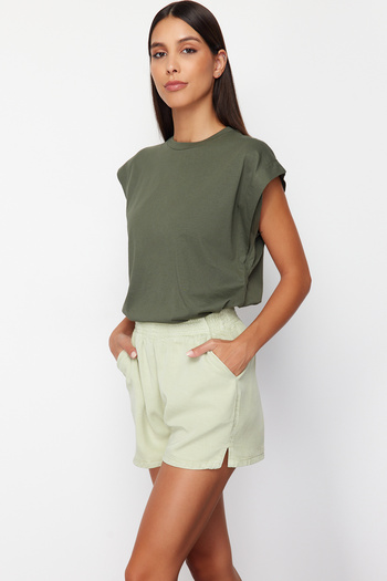Trendyol Collection Mint 100% Tencel ™   Denim Shorts with Elastic Waist Twoss24Sr00060