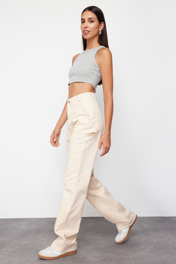 Trendyol Collection Beige High Waist Wide Leg Jeans Twoaw22Je0664