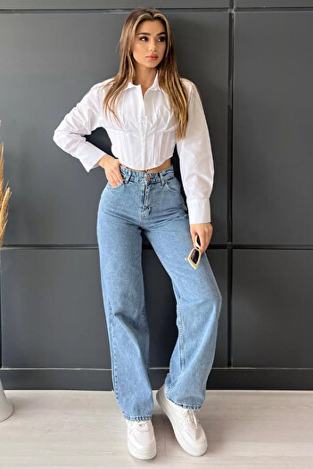 GÜLSELİ Light Blue Women's Wide Leg High Waist Jean Jeans