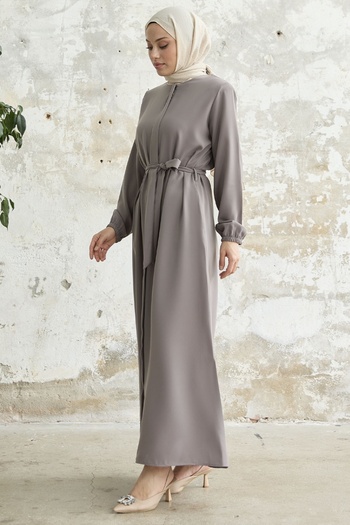 InStyle Kemerli Petek Kumaş Ferace - Lila