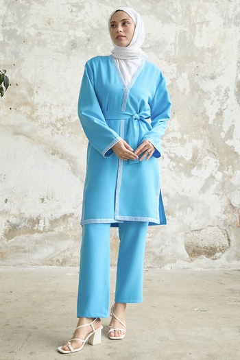 InStyle Embroidery Patterned Kimono Set - Blue