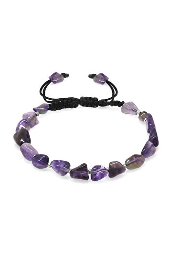 Tesbihane Macrame Braided Natural Cut Amethyst Natural Stone Men's Bracelet