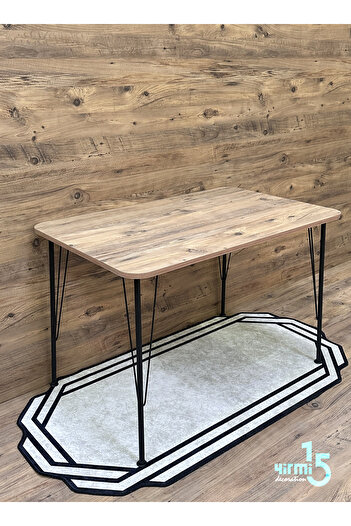 Yirmi15 Siyah Metal Ayaklı 60x120 Cm (TEK MASA) Atlantik Çam Mutfak - Balkon - Çalışma Masası