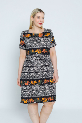 İntensive print women's plus size short-sleeved cotton dress