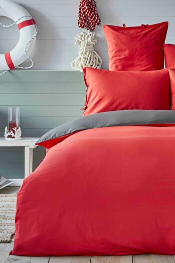 Nautica Home Pruva Red Anthracite Double Sided Single Duvet Set