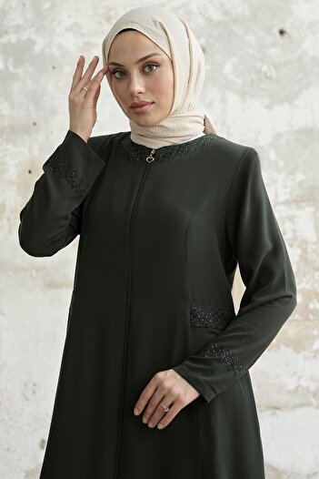 InStyle Ferace with Jewelled Collar and Arm - khaki