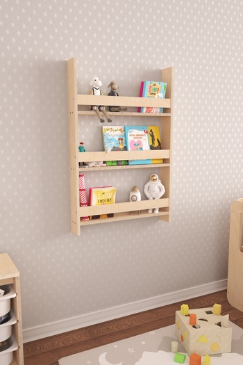 Pratico Step Montessori Unpainted Natural Wood Wall Mounted Bookcase