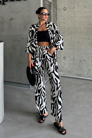 MODAGEN Set cămașă oversize cu pantaloni kimono zebră pentru femei