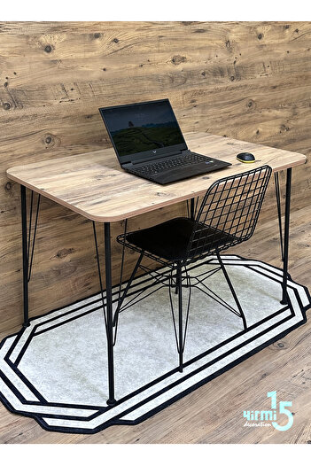 Yirmi15 Siyah Metal Ayaklı 60x120 Cm (TEK MASA) Atlantik Çam Mutfak - Balkon - Çalışma Masası