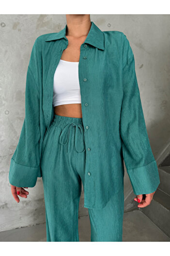 Laluvia Green Textured Shirt Trousers Set