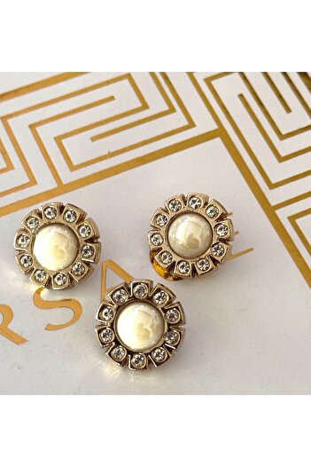 ODDA TASARIM ATÖLYESİ Metal 3-piece set (2cm) with a round center and large pearl and crystal stone detail