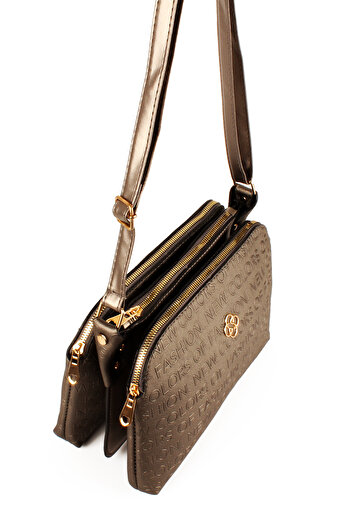 Luwwe Bag's Women's Three-Compartment Zippered Clover Shoulder Bag with Text Detail (1724)