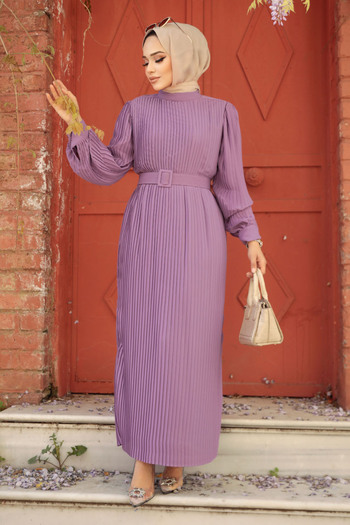 Neva Style - Pleated Lilac Hijab Dress with 3369