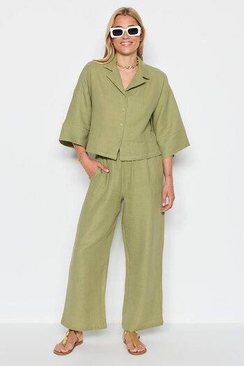 C&City Organic Cotton Muslin Short Shirt Trousers Set 9122 Khaki