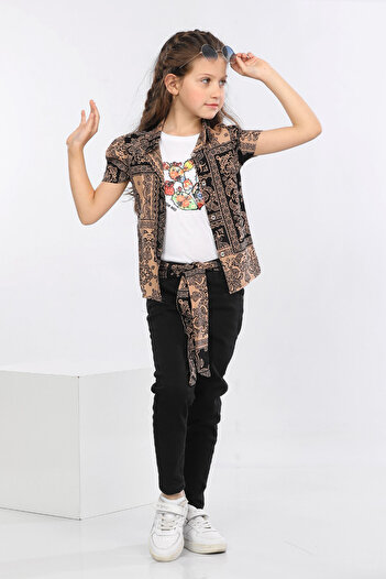 MORNIO Ethnic Pattern Printed Colorful Shirt, T-shirt and Jeans 3 Piece Set MRN2414