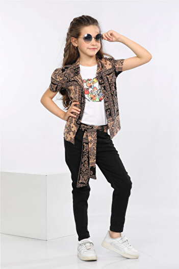 MORNIO Ethnic Pattern Printed Colorful Shirt, T-shirt and Jeans 3 Piece Set MRN2414