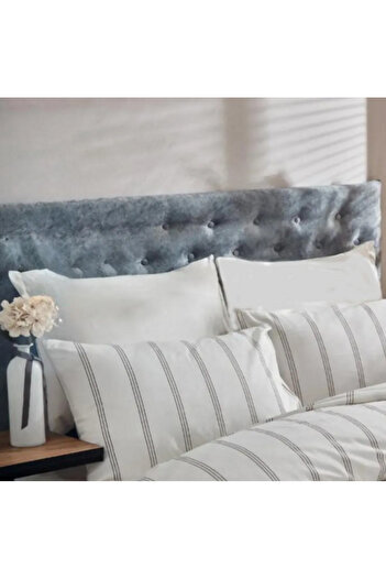 Sares Home Atlantis Ecru Striped Pattern Single Duvet Cover Set Two-Way Use Flat Sheet Plain Ecru Color