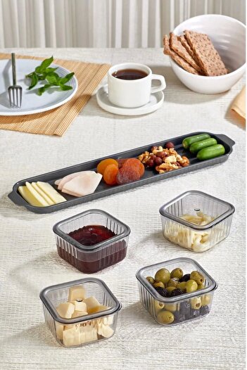 BRAMBLE LIFE Luxury Tall Breakfast Snack Set with 4 Compartment Tray (Transparent Color)