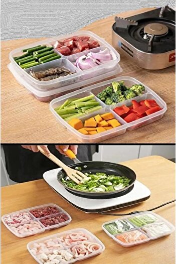 Hayveys 4 Compartment Breakfast Vegetable Storage Container with Lid Lunch Fridge Organizer