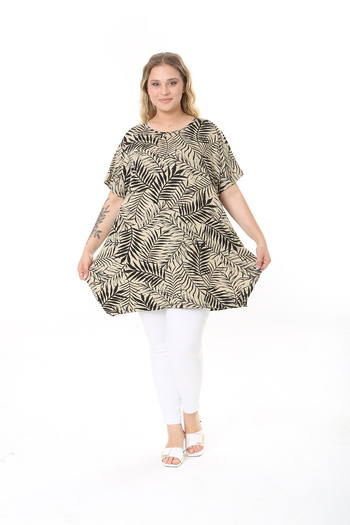 XL Modam WOMEN'S LARGE SIZE LYCRAL MINK BLACK PATTERNED WITH SIDE SLIT TUNIC