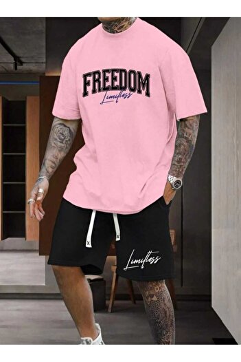 PUNIX LARGE SIZE BIG SIZE BATTAL FREEDOM PRINTED CASUAL FIT MEN'S BERMUDA SHORTS T-SHIRT SET