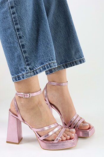 Shoeberry Women's Rosalind Powder Metallic Platform Heeled Shoes