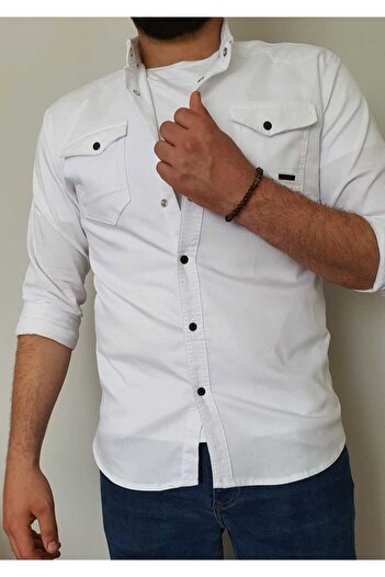 Futi YXC Slim Fit Вузький крій Чоловіча джинсова сорочка Біла