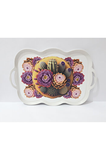 renkli çiçekler Tea Tray Oval Edged Rectangular Patterned Plastic Tea Tray 38x29 CM