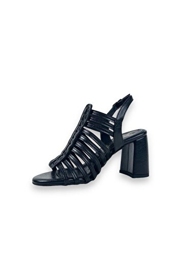 bescobel Women's Perta Black Thick High Heel Shoes Sandals 9 cm 102