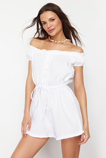 Trendyol Collection White Woven Muslin 100% Cotton Jumpsuit TBESS24TU00001