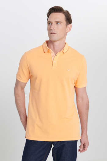 ALTINYILDIZ CLASSICS Ανδρικό μπλουζάκι πορτοκαλί Slim Fit Slim Fit Polo γιακά 100% βαμβάκι με σχέδιο