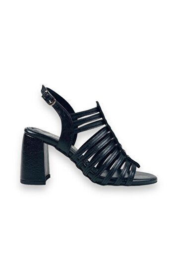 bescobel Women's Perta Black Thick High Heel Shoes Sandals 9 cm 102