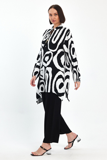 Denismoda Women's Judge Collar Tied Patterned Double Suit
