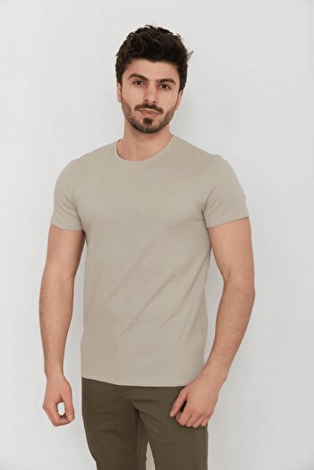 Cazador Men's Honeycomb Textured B. Collar T-shirt 4154 Beige