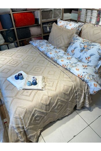 Zeren Home Double Duvet Cover, Elastic Sheet, Pillowcase, Pique Set 7 Pieces