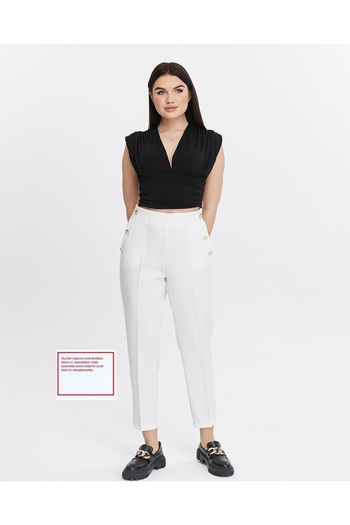 HANIMCA GİYİM Very Stylish Summer Pants with Side Pockets and Button Detail