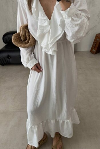 lady special Rochie lungă cu guler dublu cu volane Ayrobin