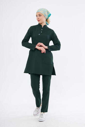 Class Üniforma Χιτζάμπ Hunter Green Lycra Γυναικεία ιατρική στολή γιατρού και νοσοκόμας Scrubs χειρουργική στολή