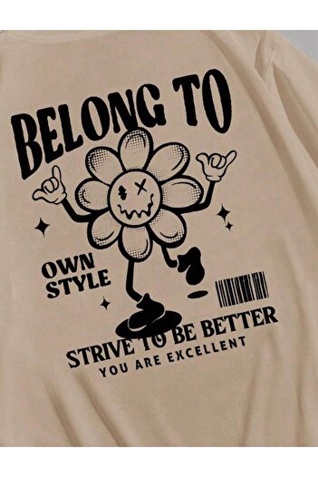 AFROGİYİM Unisex Belong To Papatya μπλουζάκι με στάμπα μεγάλου μεγέθους