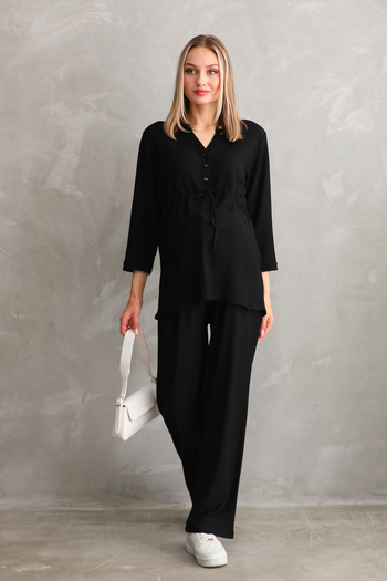 Miss Dünya Lissa Front Buttoned Woven Maternity and Maternity Top and Bottom Set