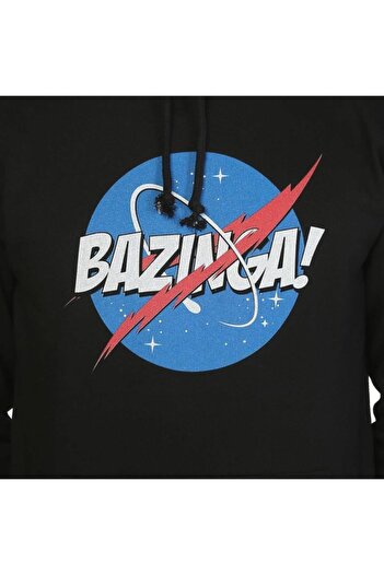 Bant Giyim Big Bang Theory Nasa Bazinga - Black Hooded T-Shirt