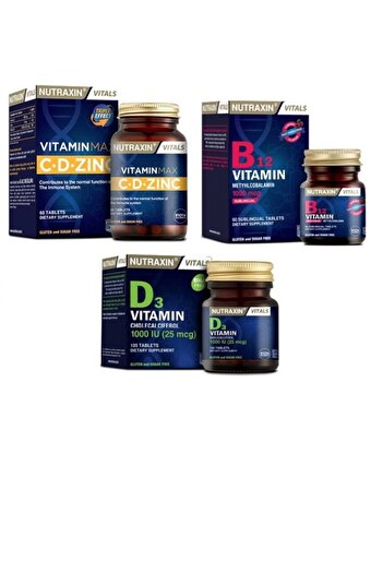 Nutraxin Vitamin Max - C, D, Zinc 60 Tablets Vitamin B12 1000mcg Vitamin D3 120 Tablets