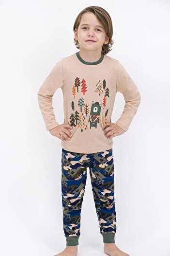 ROLY POLY Erkek Çocuk Kamuflaj Koyu Bej Bear Pijama Takımı