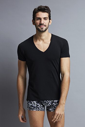 Penyemood 3144 Men's V-Neck T-shirt Black