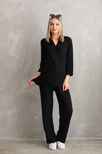Miss Dünya Lissa Pregnant and Maternity Long Sleeve V-Neck Top and Bottom Set