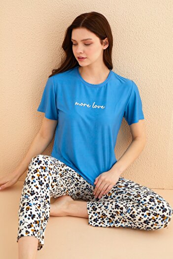 MEBA Set de pijamale pentru femei tricotate cu mânecă scurtă, More Love, cu model leopard /4