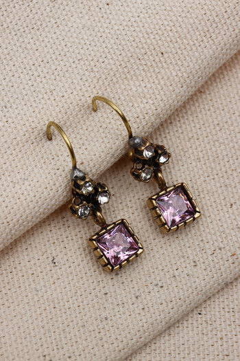 Süspüs Accessories Authentic Dangle Square Jewelled Earrings