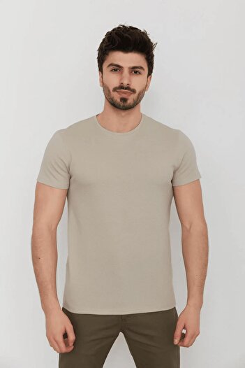 Cazador Men's Honeycomb Textured B. Collar T-shirt 4154 Beige