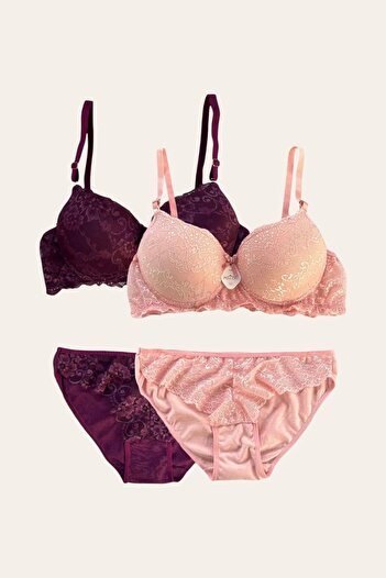 MODALADY Women's Powder Light Purple 2-Pack Padded Underwire Bra Set
